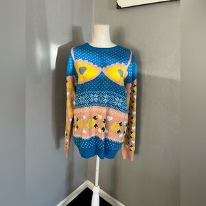Ulu Women's Sweater in Blue, Pink, and Yellow. Size L